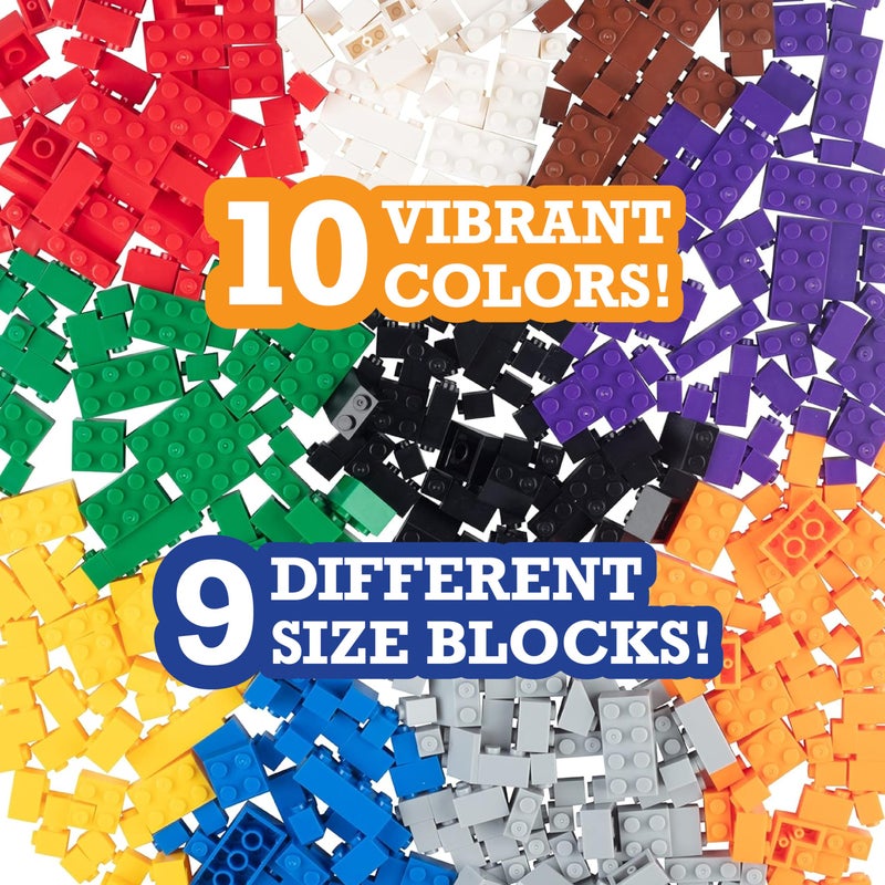 SCS Direct 1000 Pieces Classic Building Block Bricks- Bulk Value Set- 10 Colors, 9 Sizes & 54 Roof Pcs- Compatible, Tight Fit w All Major Brands- Activity for Creativity & School Projects- Kids Holiday Xmas Gift - Image 4